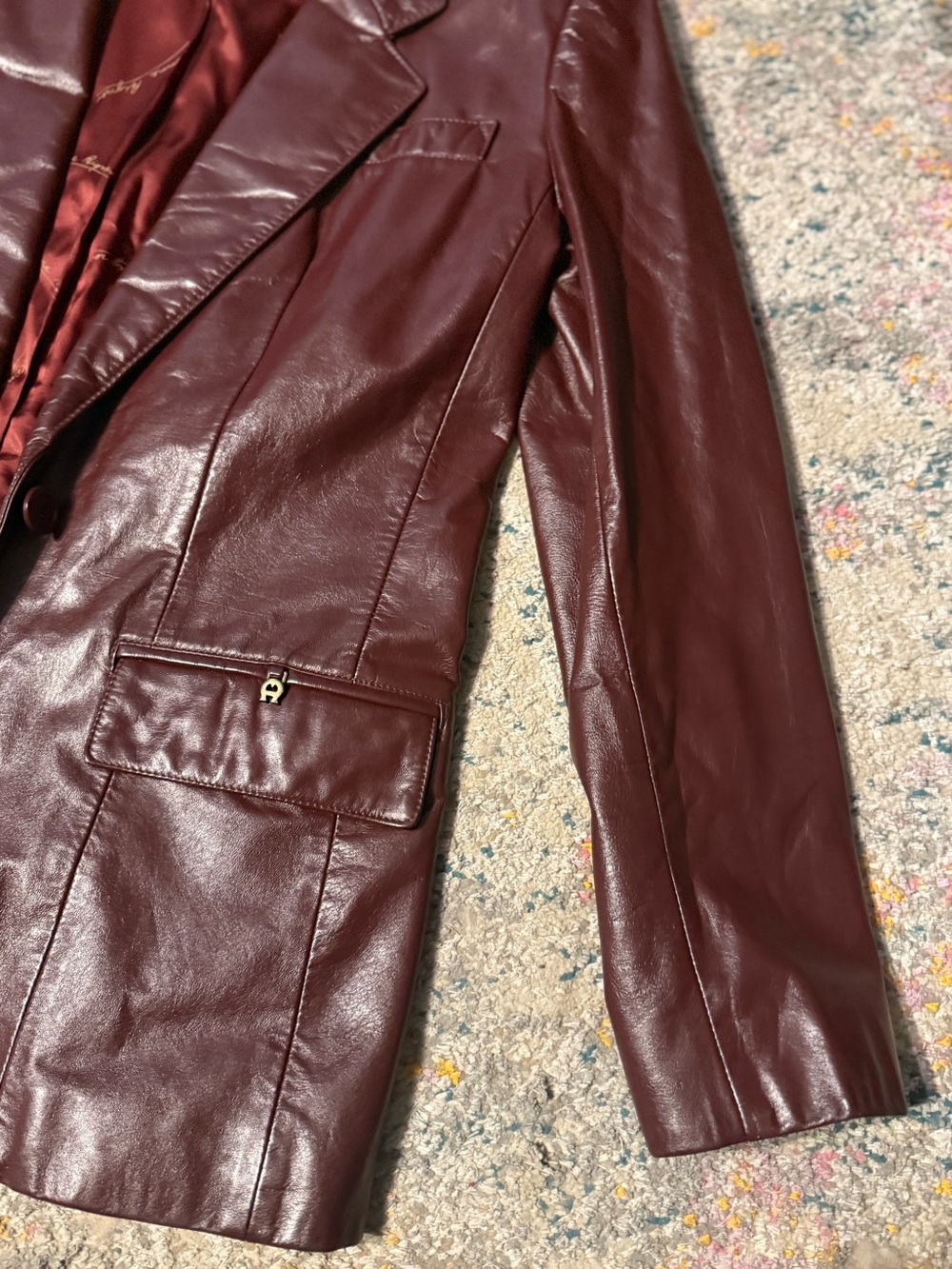 Etienne Aigner Burgundy Leather Blazer 6 - Picture 4 of 15